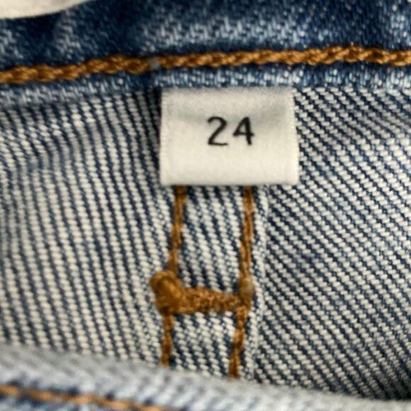 Agolde Blue Denim Cotton Stretch High-Rise Straight Leg Jeans Light Wash Size 24 - Picture 4 of 5